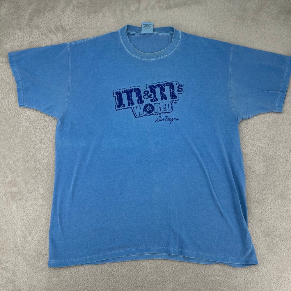 Vintage M&M's World Mens T-Shirt Large Blue Las Vegas Preowned Pigment Dyed